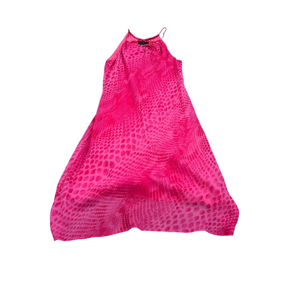 Vintage 90s/Y2K BarbieCore HOT Pink Snake Print Chiffon Keyhole Midi Dress Small